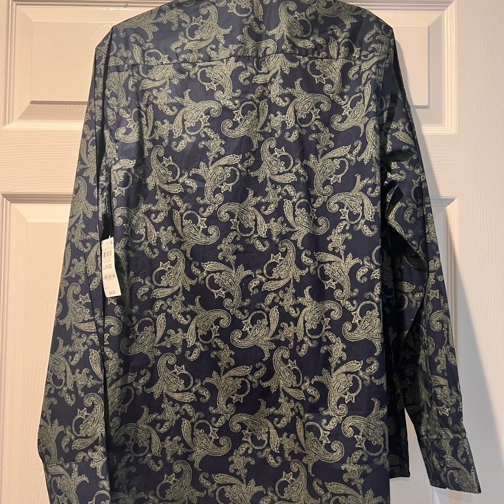 Alfani Men's Navy Paisley Shirt size L - Picture 4 of 8